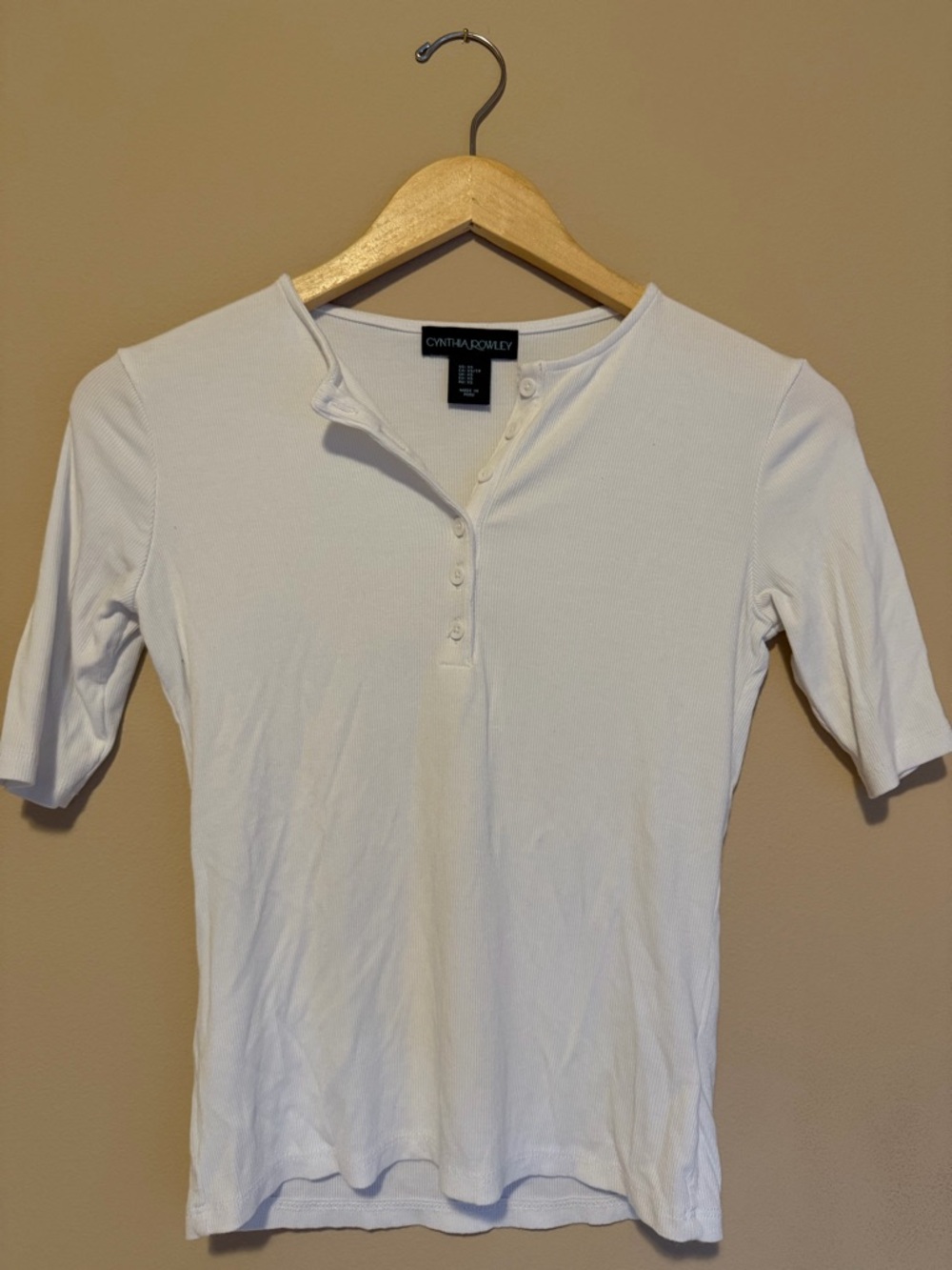 Cynthia Rowley White Short Sleeve Henley Tee